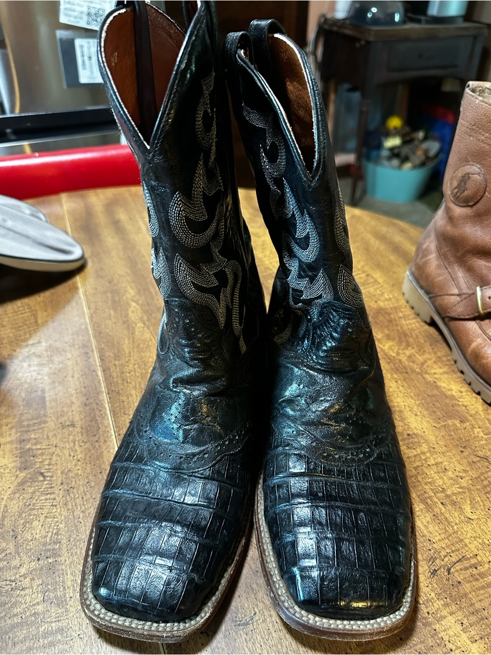 Dan Post Black Croc-Embossed Square Toe Western Boots